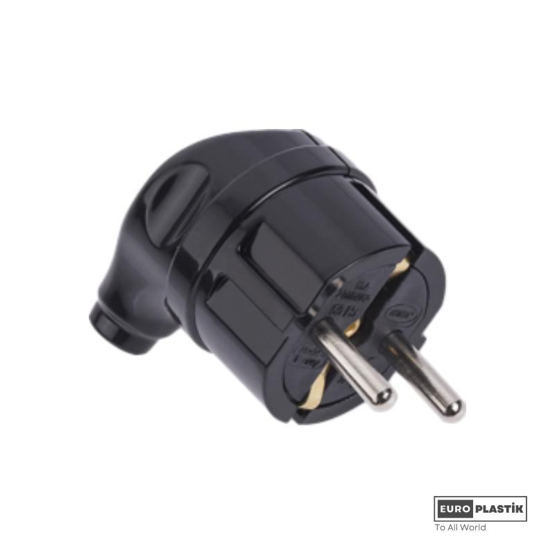 L Type Earthed Male Plug (Black)
